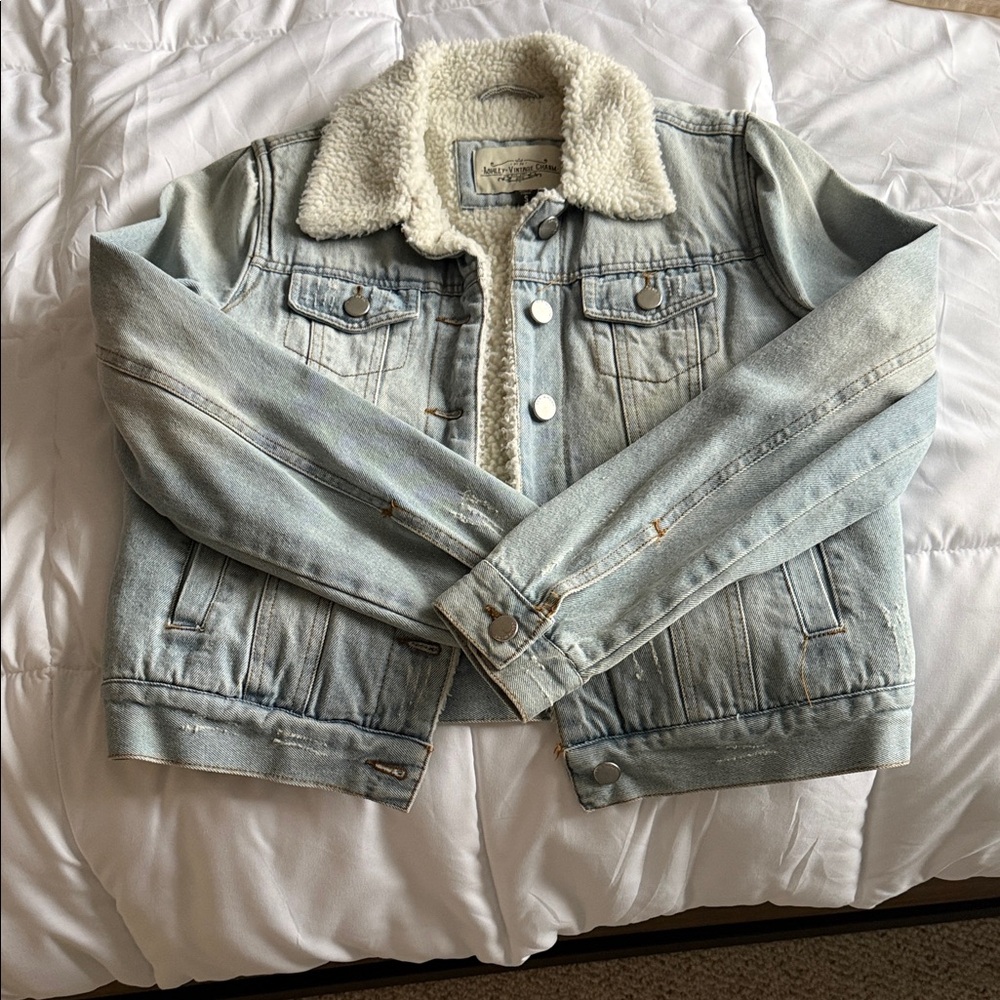 Light Blue Denim Jacket with Cream Sherpa Collar